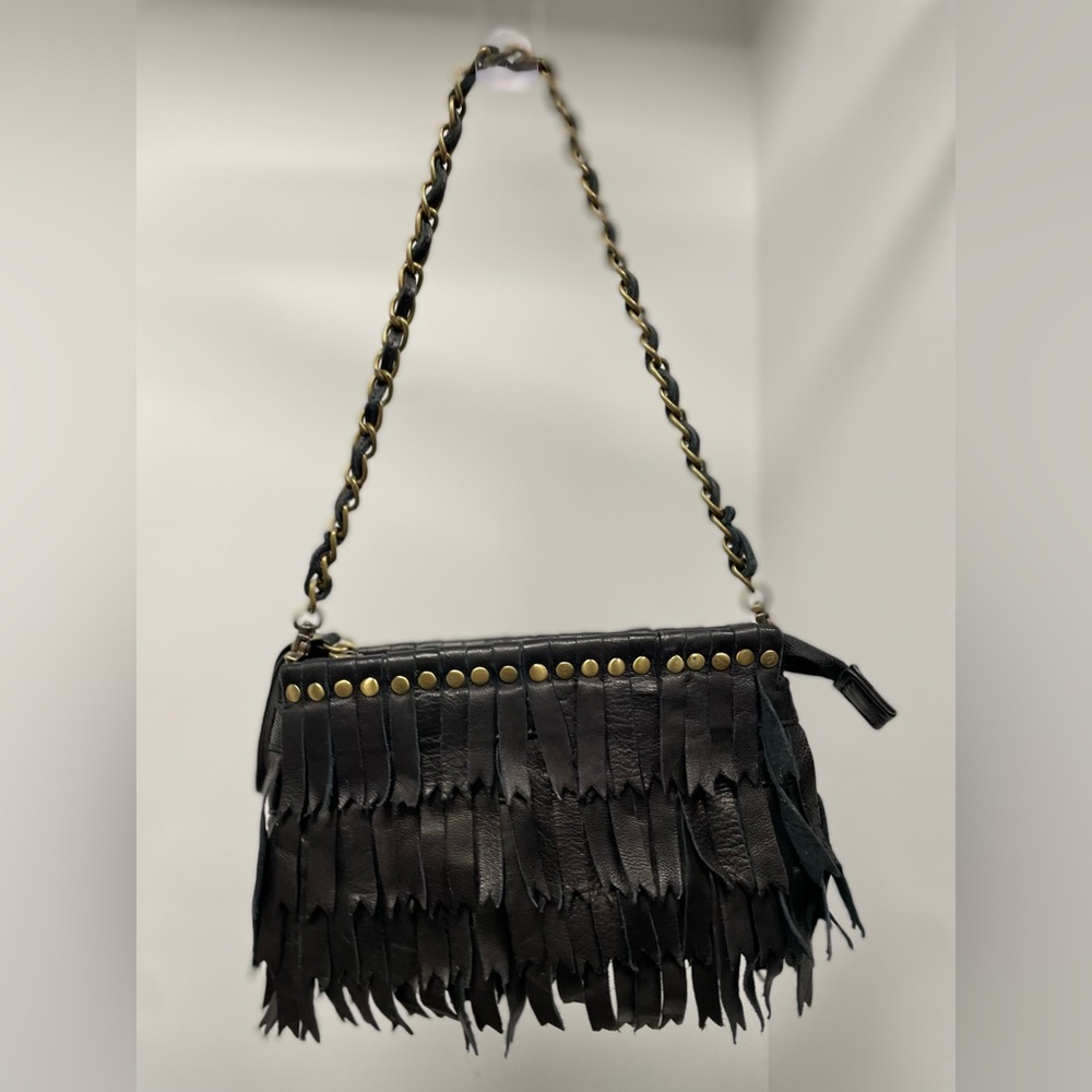 Monserat De Lucca black leather studded crossbody or clutch bag